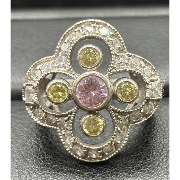 EUC Sterling Silver Multi Color Cubic Zirconia Ring Size 5.75 W29 - Picture 1 of 8